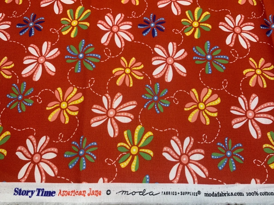 Cotton Fabric 30s40s Repro Story Time AMERICAN JANE Bows Novelty Red MODA FQ - Image 1 of 1