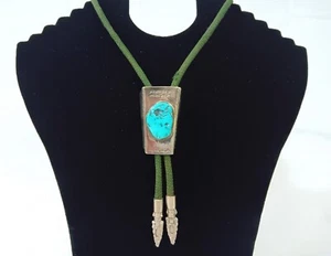 Vintage Navajo Sterling Silver And Natural Turquoise Bolo Tie (I-18786) - Picture 1 of 11