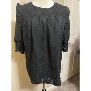 Dokotoo Womens Large Black Half Sleeve Crewneck Lace Textured Blouse - Picture 1 of 4