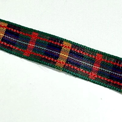 Vintage Plaid Ribbon Woven Green Red Yellow Purple Bombay USA Approx 90 Yards - Image 1 of 4