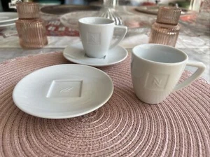2 Nespresso Collection White Ceramic Espresso Coffee Cups & Saucers unused 40ml - Picture 1 of 2