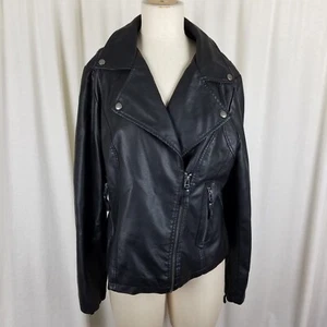 Max Studio Black Faux Leather Motorcycle Jacket Womens Xl Vegan Off Center Zip - Picture 1 of 8