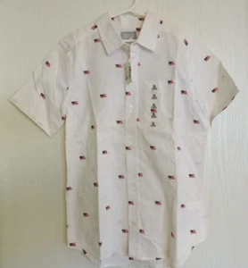 Childrens place Kids size XL Button up white shirt with flags short sleeves - Picture 1 of 10