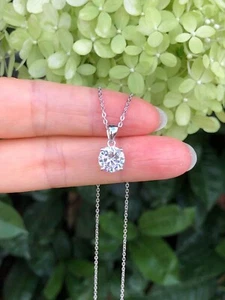 2Ct Round Cut Lab Created Diamond Solitaire Women Pendant 14K White Gold Plated - Picture 1 of 7