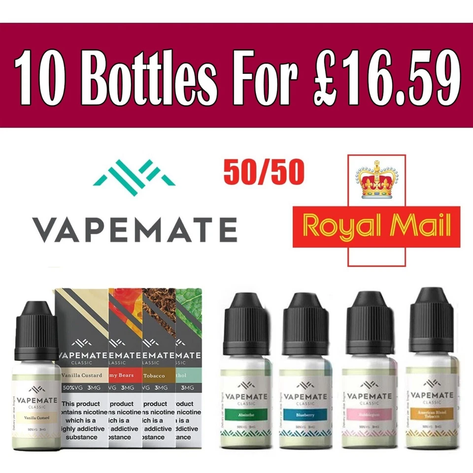 Vapemate Classic E Liquid 10x 10ml bottles | Vape Juice 50/50 VG/PG UK MADE - Image 1 of 1