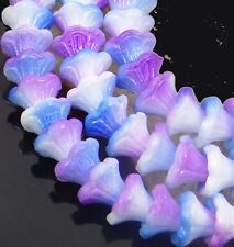 25 Czech Glass Flower Cup Beads 7 x 5 mm - Chalk White Funky Blue