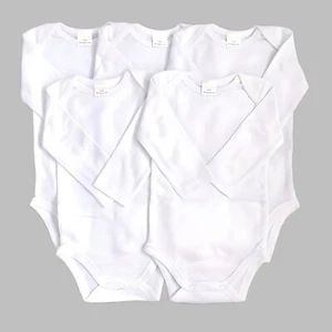 0-3 Months ORGANIC COTTON Baby Bodysuits Baby Rompers - 5 Pack White Long Sleeve - Picture 1 of 3