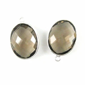Bezel Gem Pendant - Sterling Silver - 14x18mm Faceted Oval - Smokey Quartz  - Picture 1 of 2
