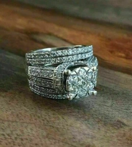 4Ct Round Lab Created Diamond Engagement Ring Wedding Set 14K White Gold Plated - Picture 1 of 7
