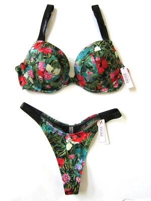 Victoria Secret SHINE Floral SEXY TEE THONG BIKINI SWIMSUIT 38 40 C D DD M L Set - Image 1 of 4