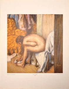 Vintage 28x22 Large Lithograph DEGAS 'After the Bath' USA MCM Bathroom Art Print - Picture 1 of 11
