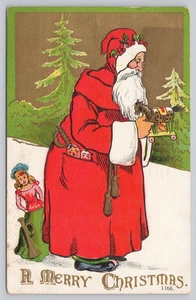 Postal de Papá Noel en relieve con respaldo dividido túnica roja Feliz Navidad - Imagen 1 de 2
