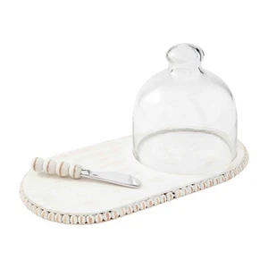 Mud Pie White Wood Beaded Board, Spreader & Cloche Set, NEW - Picture 1 of 2
