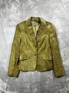 Ann Taylor Damen Wildleder Leder Knopfleiste Blazer Jacke Olivgrün Gr. 4 - Bild 1 von 9
