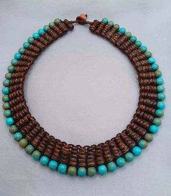 Collar con cuentas de turquesa y madera hecho a mano cuentas de 6 mm collar de 16" Foto 1 de 4