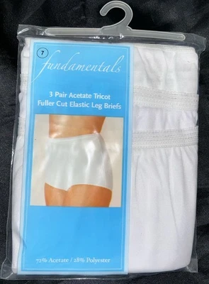 Paquete de 3 bragas calzoncillos de pierna elástica corte completo tricot acetato blanco talla 7 Sears nuevas con etiquetas Foto 1 de 4