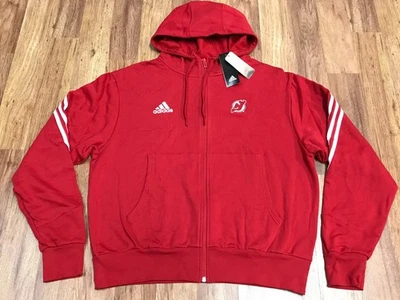 МУЖСКАЯ L НОВАЯ флисовая толстовка с капюшоном на молнии Adidas NHL New Jersey Devils хоккей - Изображение 1 из 4