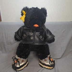 Vintage Build A Bear Halloween Black Sparkle Bear 14 Zoll Plüsch Kürbis Pfote limitiert 1997 - Bild 1 von 9