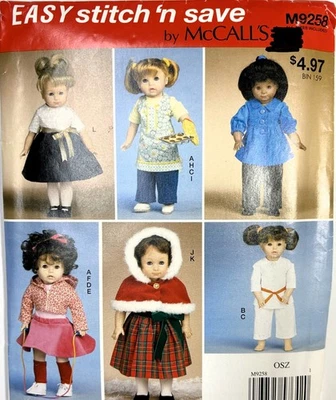 McCall's 18" Doll Clothes Sewing Pattern 9258  New & Uncut - Image 1 of 2