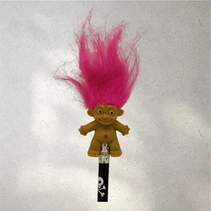 Vintage rosa Haar Kreis Bauchnabel Baby Mini Troll Puppe Stift Bleistift Topper - Bild 1 von 8
