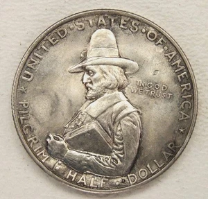 1920 Pilgrim Tercentenary Commemorative Half Dollar 50c AU No Res FREE SHIPPING - Picture 1 of 2