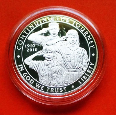 2010-P BOY SCOUTS COMMEMORATIVE PROOF SILVER DOLLAR. NO BOX OR COA. IN CAPSULE. - Image 1 of 2