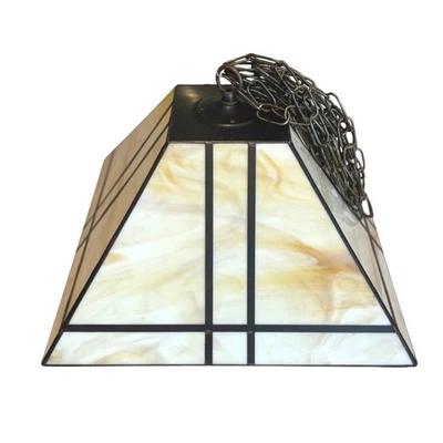 Lámpara colgante vintage de vitral beige crema estilo Art Deco vacaciones Foto 1 de 4