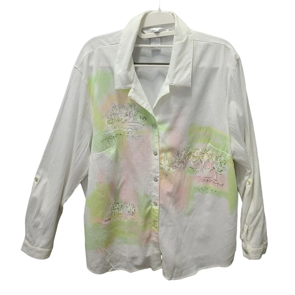 Camisa abotonada Napa Valley para mujer multicolor talla 1X mezcla de algodón manga larga Foto 1 de 4