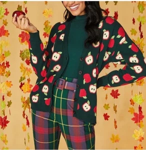 ModCloth Apple-ly Ever After Cotton V Neck Cardigan Womens 4X Apple Orchard NWT - Picture 1 of 11