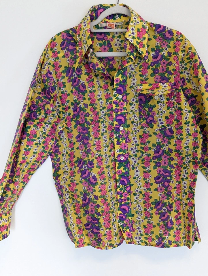 Camisa de esquí SKYR Scandia de nailon de la década de 1970 M tela floral discoteca flower power hippie Foto 1 de 4