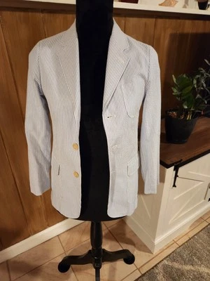 Blazer Ralph Lauren azul branco listrado forrado jaqueta tamanho pequeno - Imagem 1 de 4