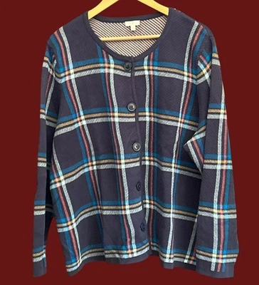 NUEVO SIN ETIQUETAS Talbots 3X Cárdigan Botón a Cuadros Azul Marino Rojo Cuadros Suéter Preppy Foto 1 de 4