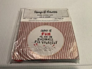 Vintage Embroidery Kit AIN'T IT FUN TO BE IN BUSINESS FOR YOURSELF Hoop N Frame - Picture 1 of 3