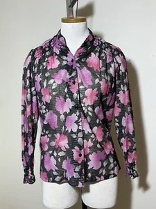 Vintage Alika of California Damen Secretary Top Bluse Blumen Rundhals transparent - Bild 1 von 7