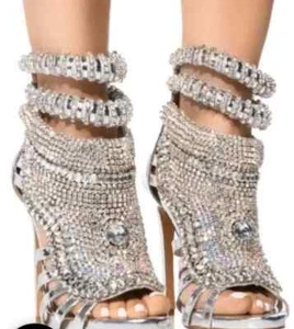 MARRÓN/PLATEADO 4.5" STILETTO AZALEA WANG EMPUJADOR SANDALIA ADORNADA Mujer Talla 6.5 - Imagen 1 de 8