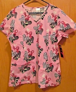 Pink w/Hearts & Ribbons~Women's Scrub Top/ shirt~Women's Size SMALL~NEW w/tags - Picture 1 of 1
