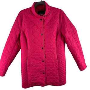 Lands' End Pink Lightweight Snap Up Quilted Packable Jacket Pockets Size M Tall 