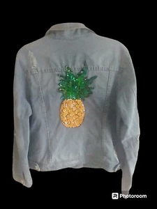 Ashley Stewart Women Denim Jacket 14/16 SparklePineapple Distressed Jean Coat - Picture 1 of 13