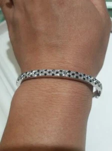 Gorgeous Solid 935 Silver With Blue & White Simulated Sapphires Bangle Bracelet - Picture 1 of 7