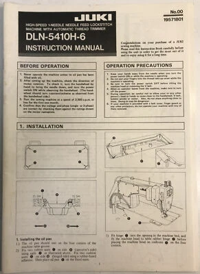 JUKI DLN-5410H-6 INSTRUCTION MANUAL W/PARTS SHEET *FREE SHIPPING* - Image 1 of 3