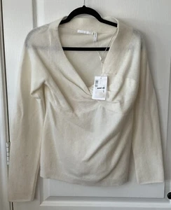 Helmut Lang Women's WHITE Bungee Cold Shoulder Wool Sweater Sz Large $350 New - Picture 1 of 19