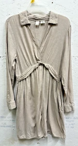 Joie Linen Collared A-Line Mini Dress Large Natural Cream V Neck Long Sleeve - Picture 1 of 6