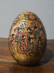 Vintage Satsuma Egg Handpainted Gold Geisha Stamped 20 - 4.5” Collectible - Picture 1 of 7