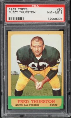 1963 Topps FB Card # 90 Fuzzy Thurston Green Bay Packers HOF PSA 8 NM-MT - Image 1 of 2