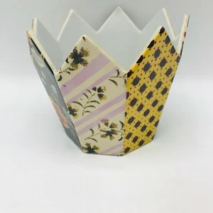 Maceta pintada a mano de porcelana Fabienne Jouvin Tie Design Collection 5,5" de alto París - Imagen 1 de 7