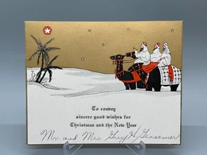 Vintage Art Deco Greeting Card Three Wise Men, Gold Sky, 1920's - Imagen 1 de 3