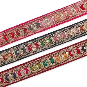 Borde de lentejuelas con cordón bordado en dos tonos multicolor de 1,25" para coser y más - Imagen 1 de 29