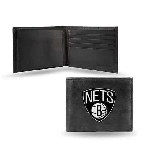 Brooklyn Nets NBA Embroidered Black Leather Billfold Wallet Cover
