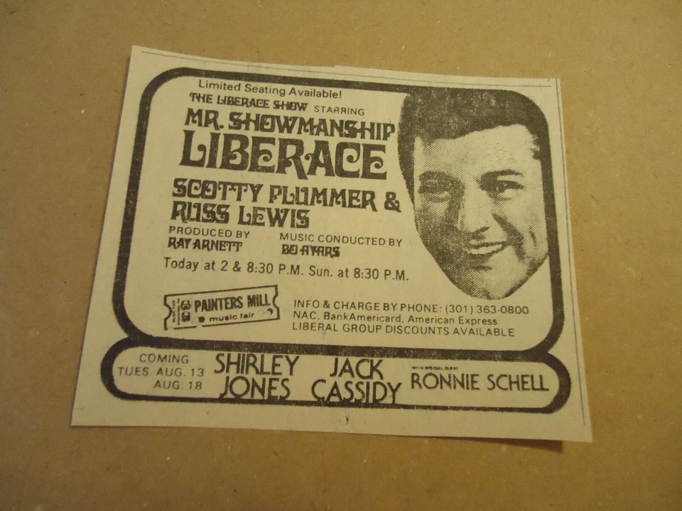 Liberace Painters Mill Music Fair OWINGS MILLS MD 1974 anuncio de periódico Foto 1 de 1