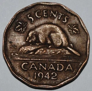 Canada 1942 5 Cents Tombac George VI Canadian Nickel - Picture 1 of 1